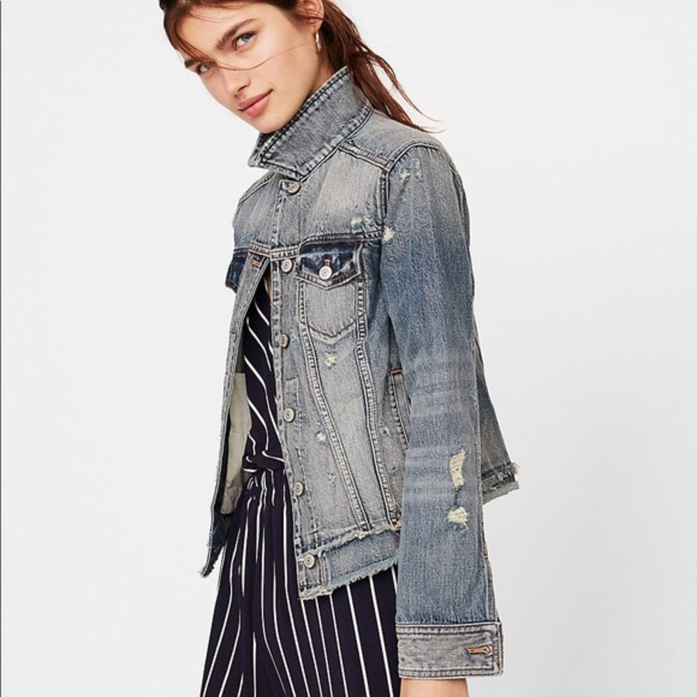 Express Frayed Hem Denim Trucker Jacket